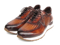 PAUL PARKMAN Shoes Paul Parkman Men's Brown Hand-Painted Woven Leather Sneakers (ID#LW205BRW)