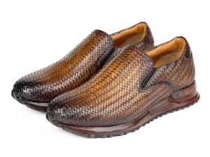 PAUL PARKMAN Shoes Paul Parkman Men's Brown Woven Leather Slip-On Sneakers (ID#LW204BRW)