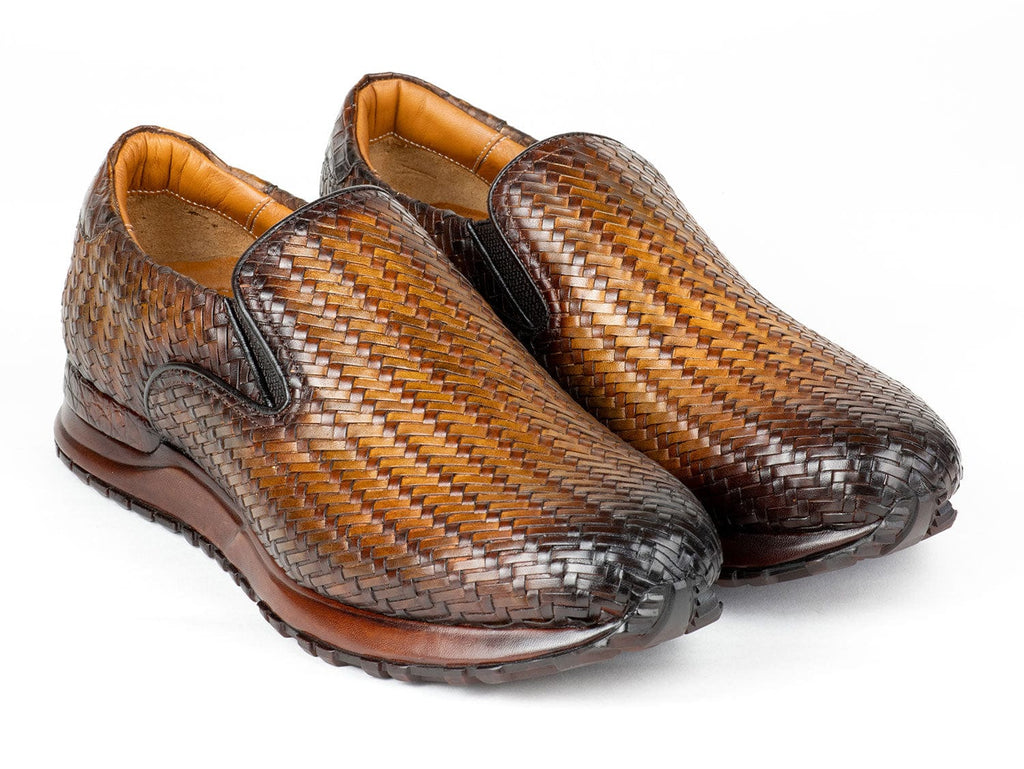 PAUL PARKMAN Shoes Paul Parkman Men's Brown Woven Leather Slip-On Sneakers (ID#LW204BRW)