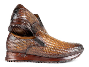 PAUL PARKMAN Shoes Paul Parkman Men's Brown Woven Leather Slip-On Sneakers (ID#LW204BRW)