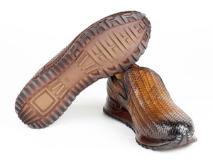 PAUL PARKMAN Shoes Paul Parkman Men's Brown Woven Leather Slip-On Sneakers (ID#LW204BRW)