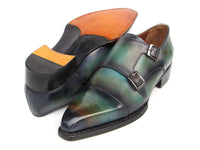 PAUL PARKMAN Shoes Paul Parkman Men's Cap Toe Double Monkstrap Shoes Green & Blue Patina (ID#2598-5BG)