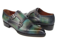 PAUL PARKMAN Shoes Paul Parkman Men's Cap Toe Double Monkstrap Shoes Green & Blue Patina (ID#2598-5BG)