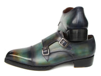 PAUL PARKMAN Shoes Paul Parkman Men's Cap Toe Double Monkstrap Shoes Green & Blue Patina (ID#2598-5BG)