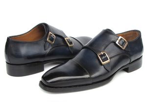 PAUL PARKMAN Shoes Paul Parkman Men's Goodyear Welted Double Monkstrap Shoes Navy (ID#9468-NVY)