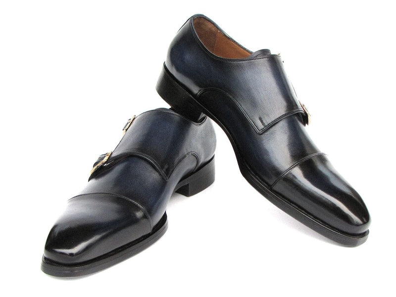 PAUL PARKMAN Shoes Paul Parkman Men's Goodyear Welted Double Monkstrap Shoes Navy (ID#9468-NVY)