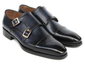 PAUL PARKMAN Shoes Paul Parkman Men's Goodyear Welted Double Monkstrap Shoes Navy (ID#9468-NVY)