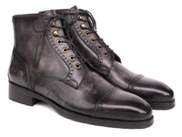 PAUL PARKMAN Shoes Paul Parkman Men's Gray & Black Hand-Painted Cap Toe Boots (ID#BT9566-GRY)