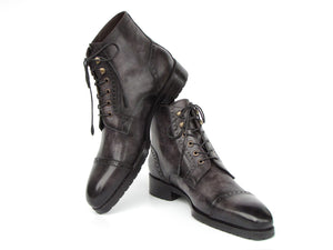 PAUL PARKMAN Shoes Paul Parkman Men's Gray & Black Hand-Painted Cap Toe Boots (ID#BT9566-GRY)