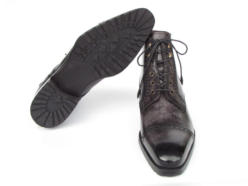 PAUL PARKMAN Shoes Paul Parkman Men's Gray & Black Hand-Painted Cap Toe Boots (ID#BT9566-GRY)