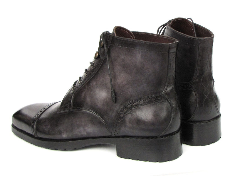 PAUL PARKMAN Shoes Paul Parkman Men's Gray & Black Hand-Painted Cap Toe Boots (ID#BT9566-GRY)