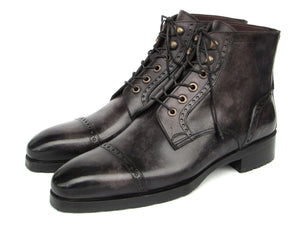 PAUL PARKMAN Shoes Paul Parkman Men's Gray & Black Hand-Painted Cap Toe Boots (ID#BT9566-GRY)