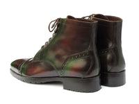 PAUL PARKMAN Shoes Paul Parkman Men's Green & Brown Hand-Painted Cap Toe Boots (ID#BT9566-BRG)