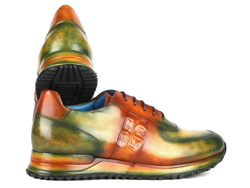 PAUL PARKMAN Shoes Paul Parkman Men's Green & Brown Patina Sneakers (ID#LP207GRB)