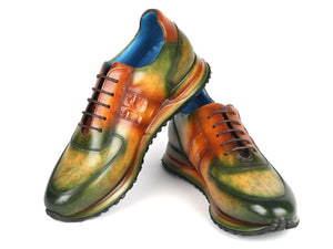 PAUL PARKMAN Shoes Paul Parkman Men's Green & Brown Patina Sneakers (ID#LP207GRB)