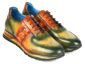 PAUL PARKMAN Shoes Paul Parkman Men's Green & Brown Patina Sneakers (ID#LP207GRB)