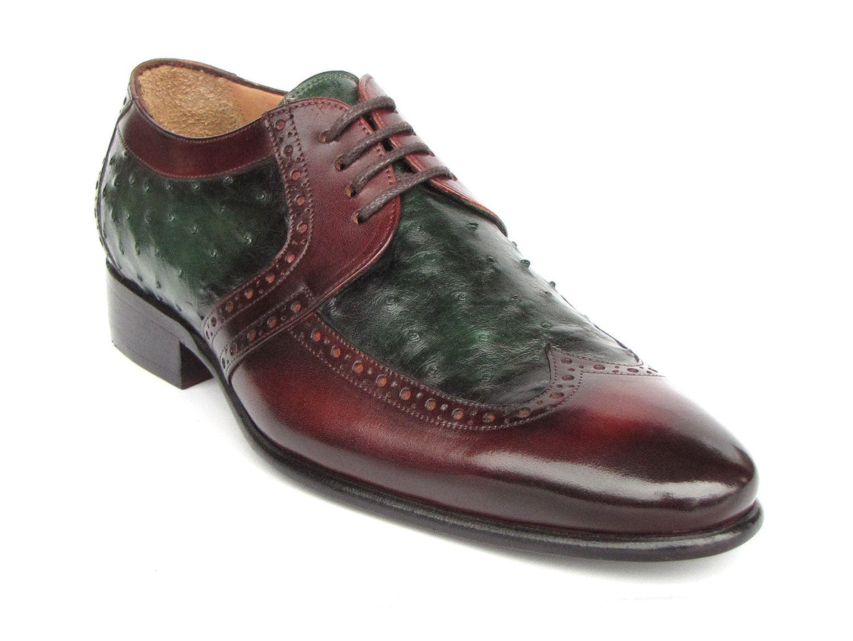 PAUL PARKMAN Shoes Paul Parkman Men's Green Ostrich & Brown Leather Derby Shoes (ID#956GB57)