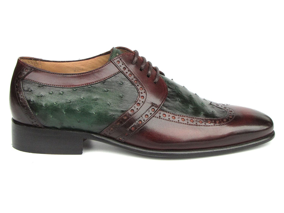 PAUL PARKMAN Shoes Paul Parkman Men's Green Ostrich & Brown Leather Derby Shoes (ID#956GB57)