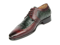 PAUL PARKMAN Shoes Paul Parkman Men's Green Ostrich & Brown Leather Derby Shoes (ID#956GB57)