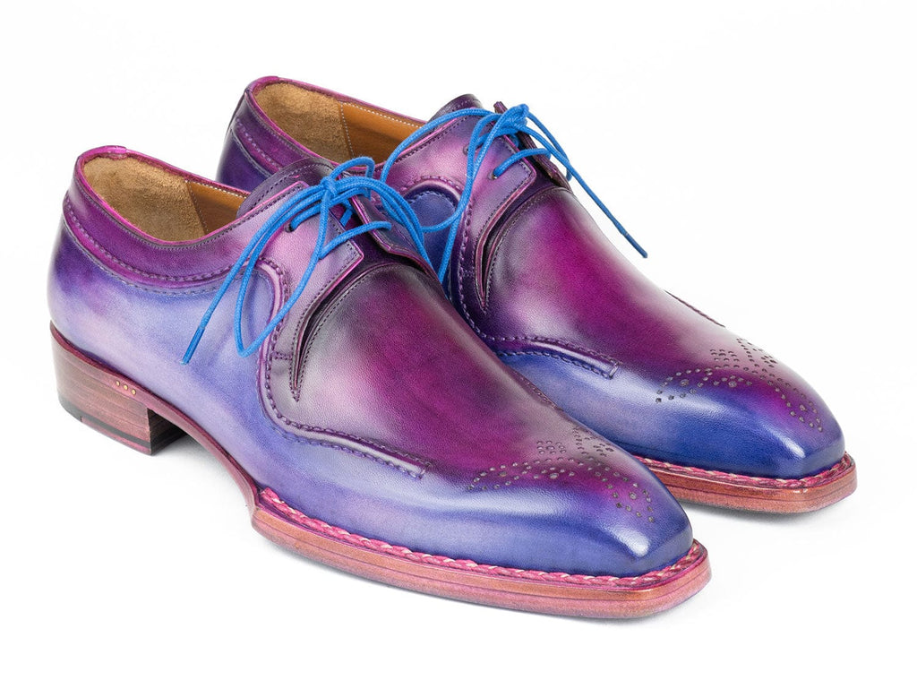 PAUL PARKMAN Shoes Paul Parkman Men's Hand-Welted Blue & Purple Leather Derby Shoes (ID#326G19)