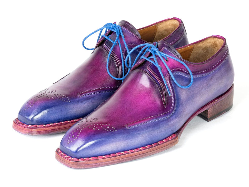 PAUL PARKMAN Shoes Paul Parkman Men's Hand-Welted Blue & Purple Leather Derby Shoes (ID#326G19)