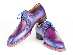 PAUL PARKMAN Shoes Paul Parkman Men's Hand-Welted Blue & Purple Leather Derby Shoes (ID#326G19)