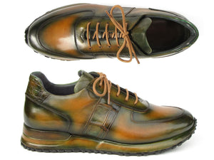 PAUL PARKMAN Shoes Paul Parkman Men's Olive Green Hand-Painted Sneakers (ID#LP208GRN)