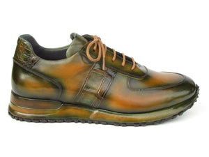 PAUL PARKMAN Shoes Paul Parkman Men's Olive Green Hand-Painted Sneakers (ID#LP208GRN)