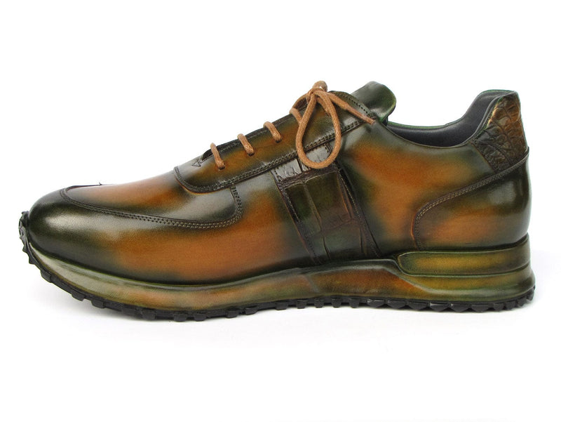 PAUL PARKMAN Shoes Paul Parkman Men's Olive Green Hand-Painted Sneakers (ID#LP208GRN)