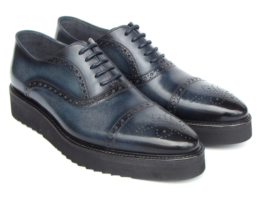PAUL PARKMAN Shoes Paul Parkman Men's Smart Casual Cap Toe Oxford Shoes Navy Leather (ID#285-NVY-LTH)