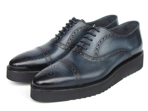 PAUL PARKMAN Shoes Paul Parkman Men's Smart Casual Cap Toe Oxford Shoes Navy Leather (ID#285-NVY-LTH)