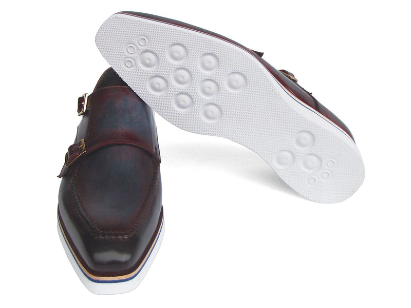 PAUL PARKMAN Shoes Paul Parkman Men's Smart Casual Monkstraps Blue & Bordeaux Patina (ID#189-BLU-BRD)