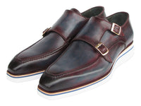 PAUL PARKMAN Shoes Paul Parkman Men's Smart Casual Monkstraps Blue & Bordeaux Patina (ID#189-BLU-BRD)