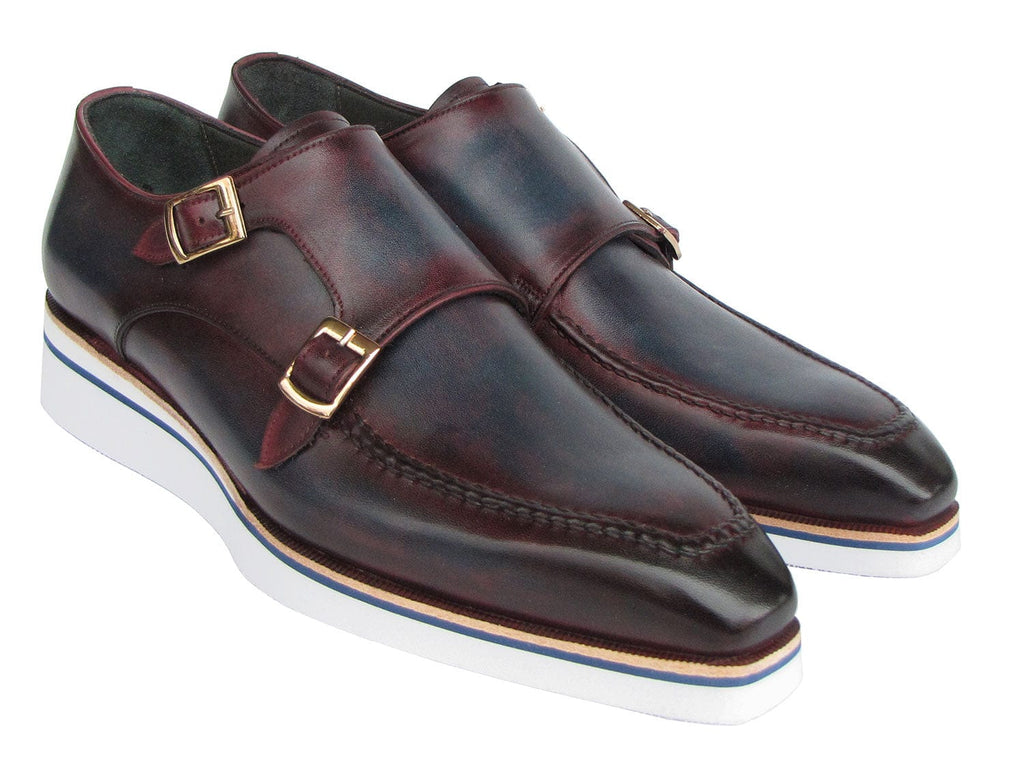 PAUL PARKMAN Shoes Paul Parkman Men's Smart Casual Monkstraps Blue & Bordeaux Patina (ID#189-BLU-BRD)