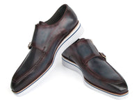 PAUL PARKMAN Shoes Paul Parkman Men's Smart Casual Monkstraps Blue & Bordeaux Patina (ID#189-BLU-BRD)