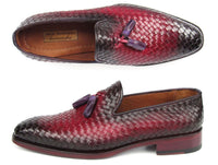 PAUL PARKMAN Shoes Paul Parkman Men's Woven Leather Tassel Loafers Burgundy (ID#WVN88-BUR)