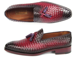 PAUL PARKMAN Shoes Paul Parkman Men's Woven Leather Tassel Loafers Burgundy (ID#WVN88-BUR)