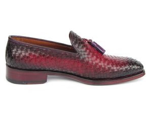 PAUL PARKMAN Shoes Paul Parkman Men's Woven Leather Tassel Loafers Burgundy (ID#WVN88-BUR)