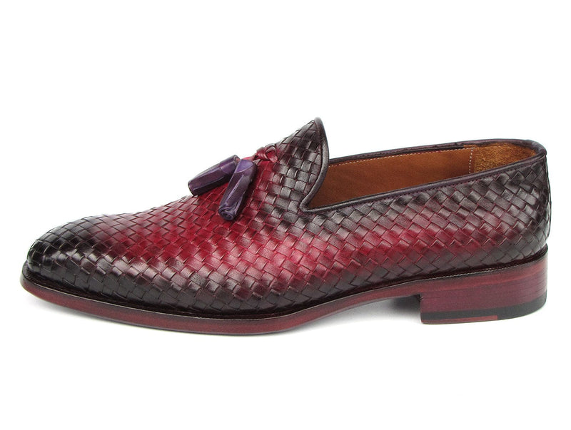 PAUL PARKMAN Shoes Paul Parkman Men's Woven Leather Tassel Loafers Burgundy (ID#WVN88-BUR)