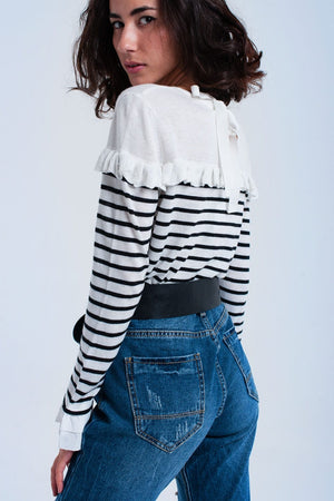 Q2 Black striped sweater with ruffles