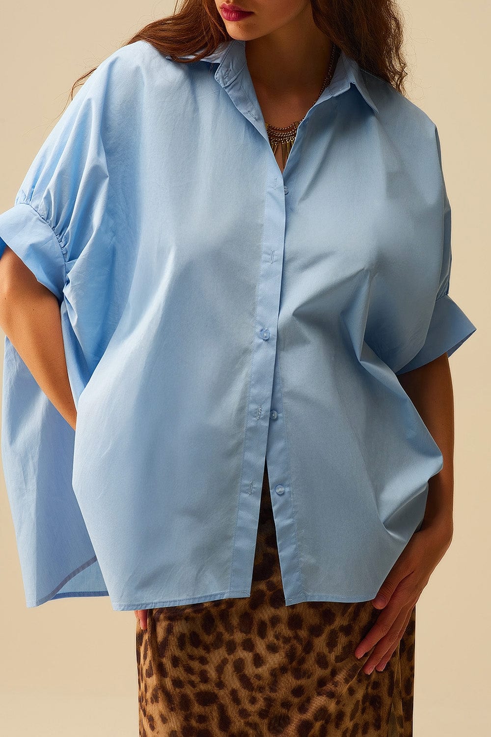 Q2 Blouses Baby Blue Oversized Blouse With Short Sleeve