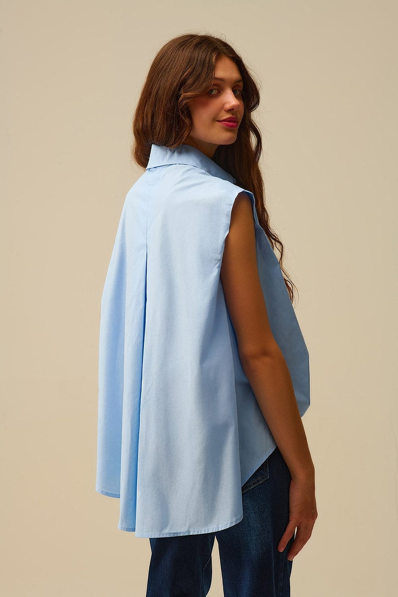 Q2 Blouses Blue Sleeveless Blouse With Heart-Shaped Buttons