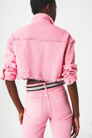 Q2 Coats and Jackets Cropped denim trucker jacket in pink