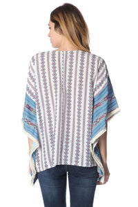 Q2 Coats and Jackets One Size / Blue / China Blue oversized poncho top in tribe print