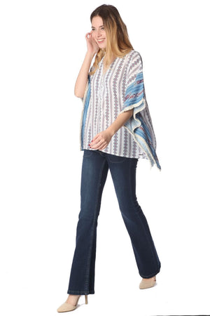 Q2 Coats and Jackets One Size / Blue / China Blue oversized poncho top in tribe print