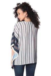 Q2 Coats and Jackets One Size / Blue / China Navy oversized poncho top in tribe print
