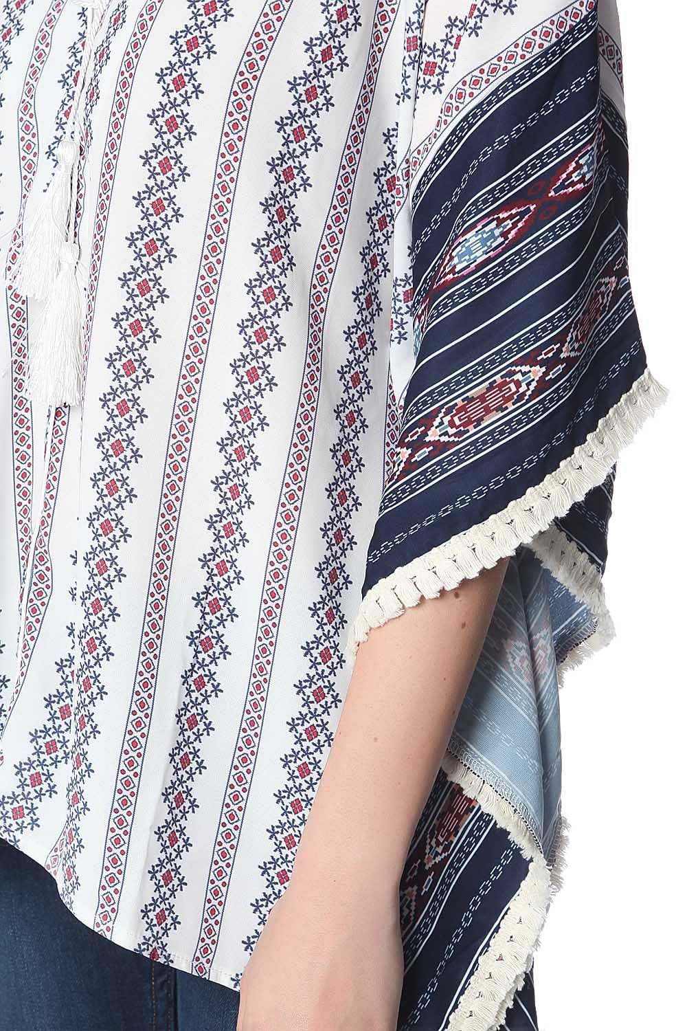 Q2 Coats and Jackets One Size / Blue / China Navy oversized poncho top in tribe print