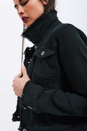 Q2 Coats and Jackets Raw edge black denim jacket