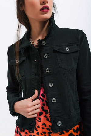 Q2 Coats and Jackets Raw edge black denim jacket