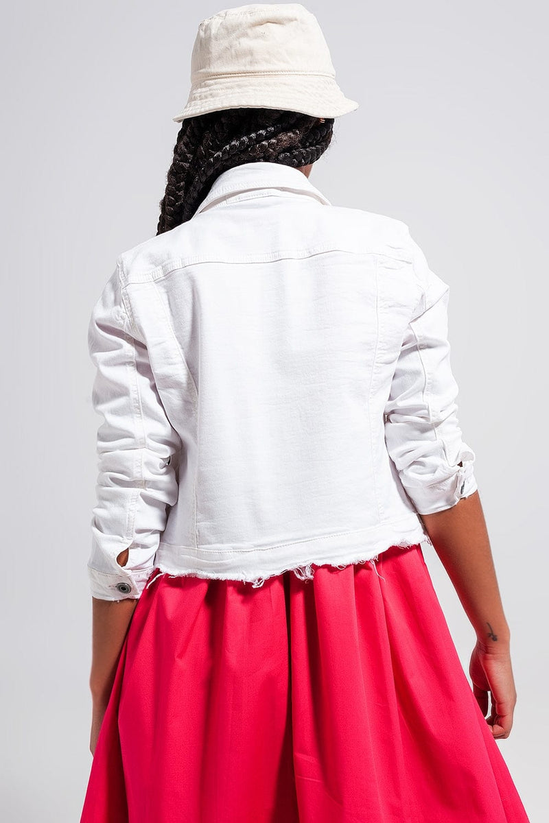 Q2 Coats and Jackets Raw edge denim jacket in colour white